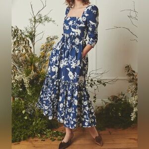 Cara Cara Blue Hill square Floral Maxi dress size 6